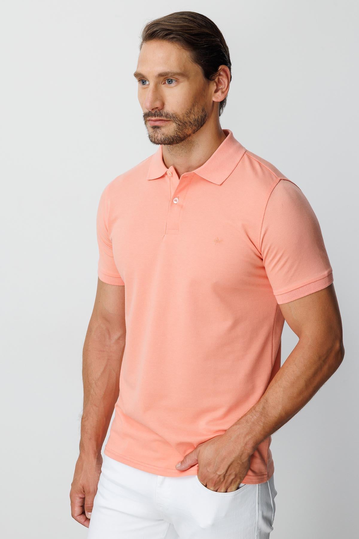 Yavruağzı Modern Fit Dar Kalıp Polo Yaka Düz Kısa Kollu Pamuklu Tişört