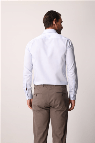 Açık Mavi Regular Fit Geniş Kalıp Klasik Yaka Düz Uzun Kollu Cepsiz %100 Pamuk Non Iron Gömlek