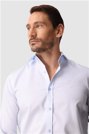 Açık Mavi Slim Fit Dar Kalıp Klasik Yaka Düz Uzun Kollu Cepsiz %100 Pamuk Non Iron Gömlek 