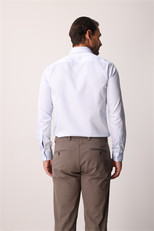 Açık Mavi Slim Fit Dar Kalıp Klasik Yaka Düz Uzun Kollu Cepsiz %100 Pamuk Gömlek