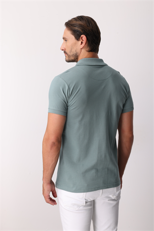 Açık Yeşil Modern Fit Dar Kalıp Polo Yaka Düz Kısa Kollu  %100 Pamuk Tişört