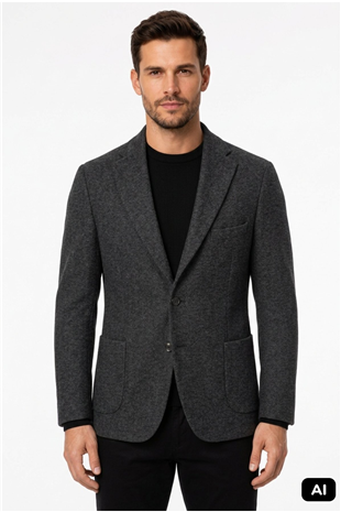 Antrasit Slim Fit Dar Kalıp %50 Pamuk  Dokuma Örme Torba Cep  Ceket