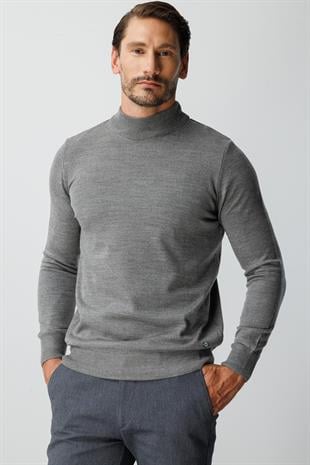 Antrasit Standart Fit Dar Kalıp Yarım Balıkçı Düz Uzun Kollu  Triko
