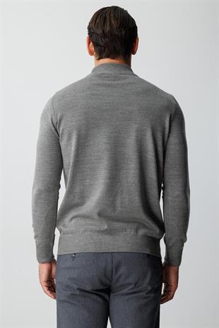 Antrasit Standart Fit Dar Kalıp Yarım Balıkçı Düz Uzun Kollu  Triko