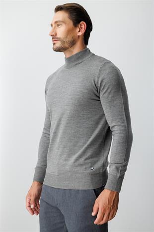 Antrasit Standart Fit Dar Kalıp Yarım Balıkçı Düz Uzun Kollu  Triko