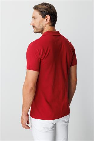 Bordo Modern Fit Dar Kalıp Polo Yaka Düz Kısa Kollu  %100 Pamuk Tişört