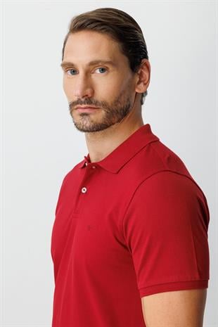 Bordo Modern Fit Dar Kalıp Polo Yaka Düz Kısa Kollu  %100 Pamuk Tişört