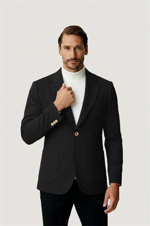 Antrasit Mono Yaka Slim Fit Dar Kalıp Erkek Ceket