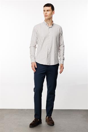 Erkek Açık Kahve Dynamic Fit Düğmeli Yaka Gömlek