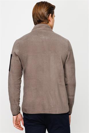 Erkek Açık Kahve  Tam Fermuar Polar