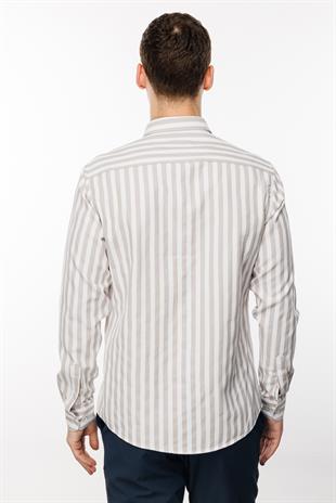 Erkek Açık Kahve Dynamic Fit Düğmeli Yaka Gömlek