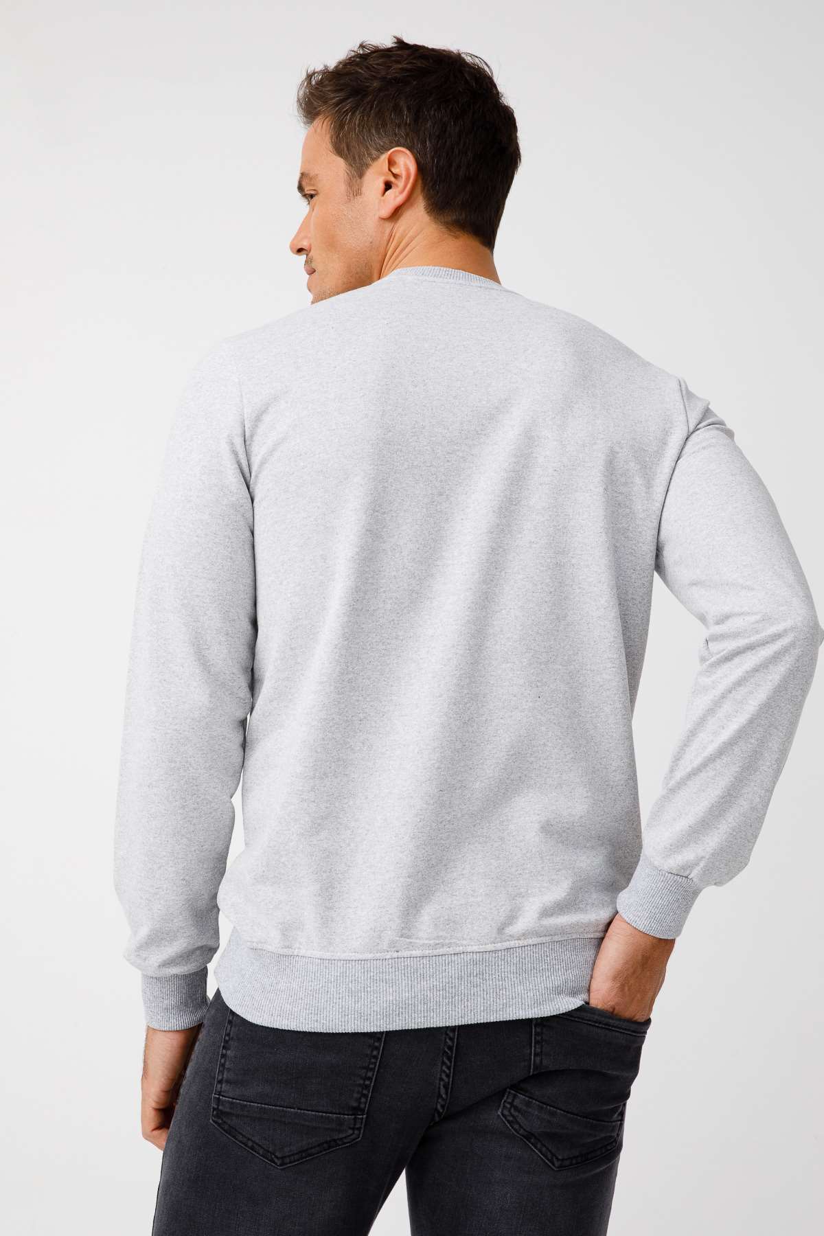 Erkek A.Gri Modernfit / Ekstra Dar Kalıp Bisiklet Yaka Sweatshirt