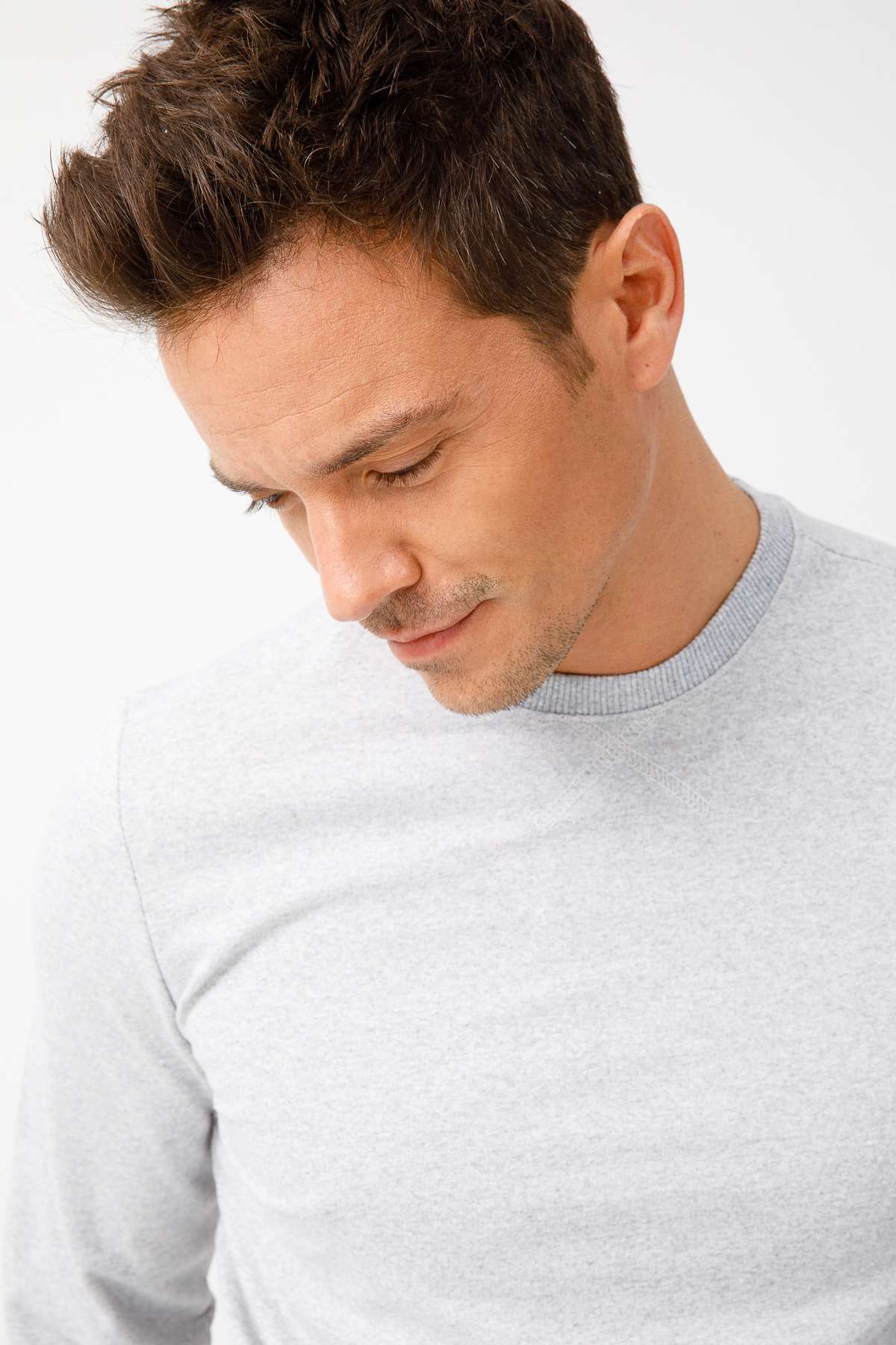 Erkek A.Gri Modernfit / Ekstra Dar Kalıp Bisiklet Yaka Sweatshirt