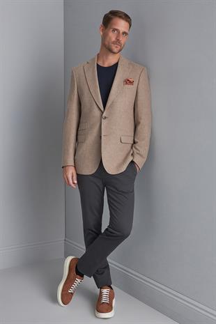 Erkek Bej Regularfit / Rahat Kalıp Mono Yaka Ceket
