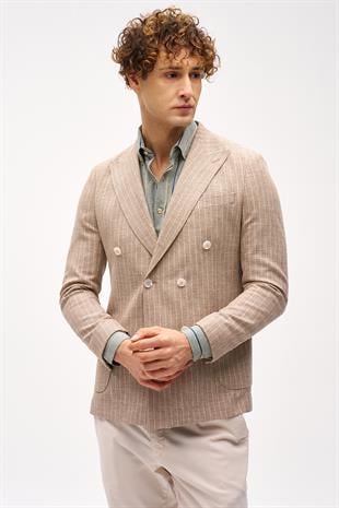 Erkek Bej Slim Fit / Dar Kalıp Geniş Kırlangıç Ceket
