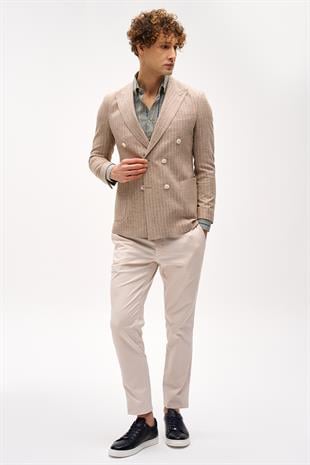 Erkek Bej Slim Fit / Dar Kalıp Geniş Kırlangıç Ceket