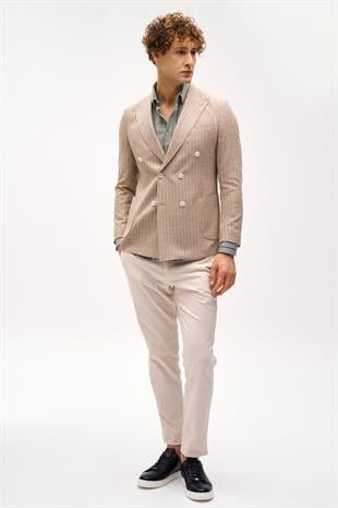 Erkek Bej Slim Fit / Dar Kalıp Geniş Kırlangıç Ceket
