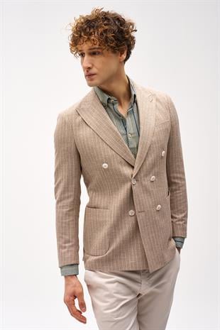 Erkek Bej Slim Fit / Dar Kalıp Geniş Kırlangıç Ceket