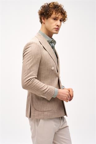 Erkek Bej Slim Fit / Dar Kalıp Geniş Kırlangıç Ceket