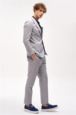 Erkek Bej Slim Fit / Dar Kalıp Mono Yaka Takım Elbise