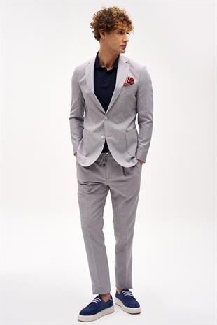 Erkek Bej Slim Fit / Dar Kalıp Mono Yaka Takım Elbise