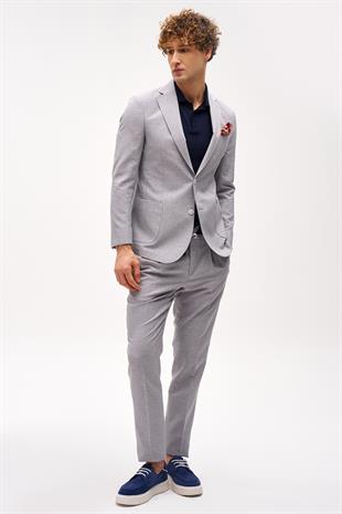 Erkek Bej Slim Fit / Dar Kalıp Mono Yaka Takım Elbise