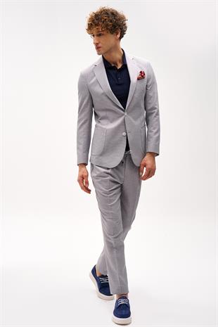 Erkek Bej Slim Fit / Dar Kalıp Mono Yaka Takım Elbise