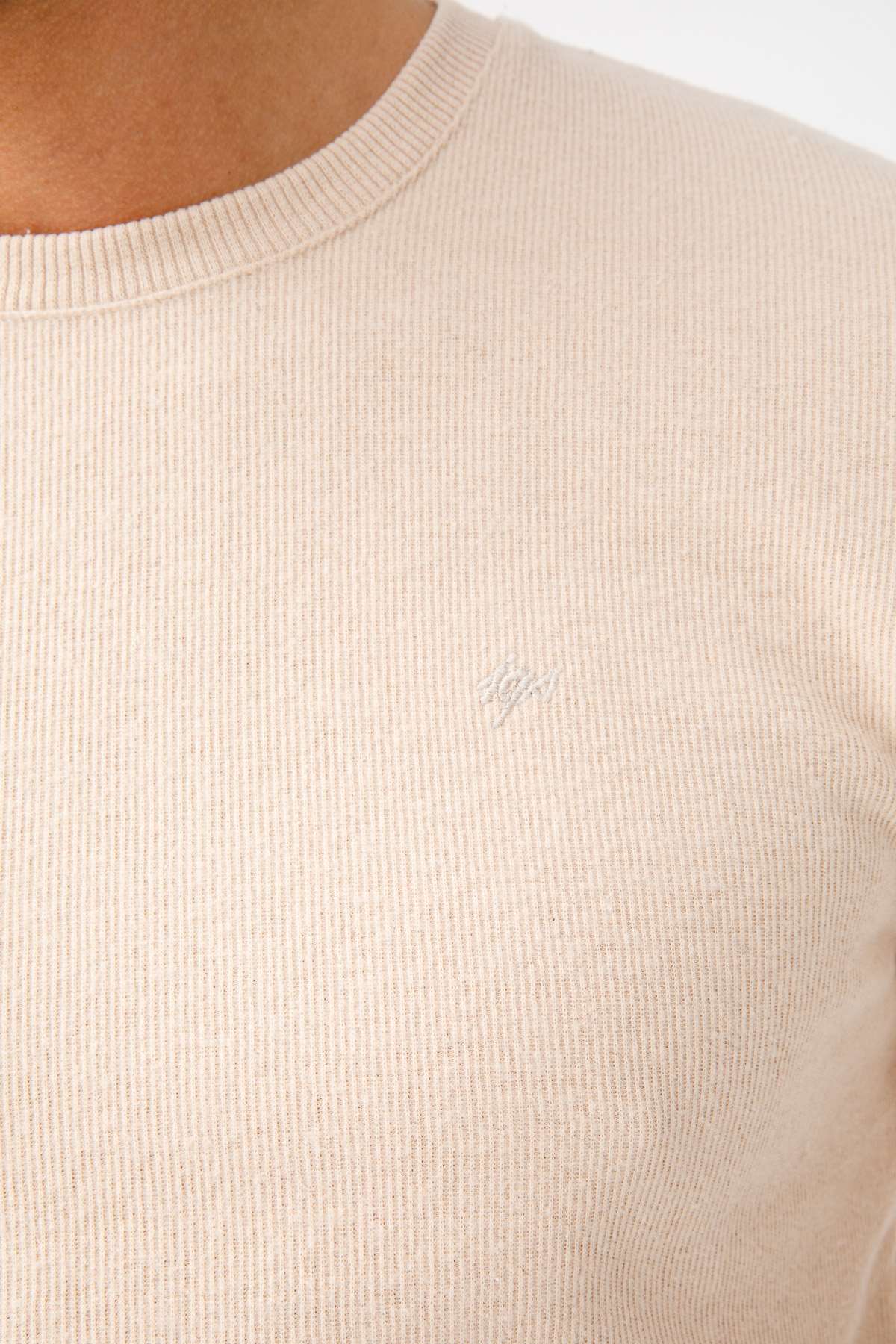 Bej Regular Fit Rahat Kalıp Bisiklet Yaka Düz Uzun Kollu  Triko