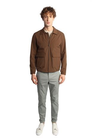 Bej Standart Kalıp Klasik Yaka Fermuarlı Polyester Mont
