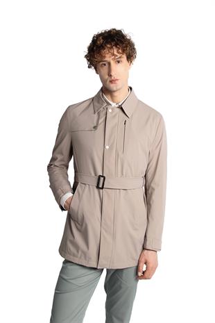 Bej Regular Fit Standart Kalıp Gömlek Yaka Polyester Trenç