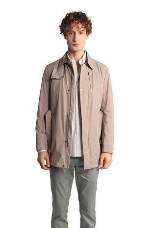 Bej Regular Fit Standart Kalıp Gömlek Yaka Polyester Trenç