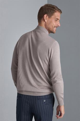 Bej Modern Fit Ekstra Dar Kalıp Bisiklet Yaka Düz Uzun Kollu Triko