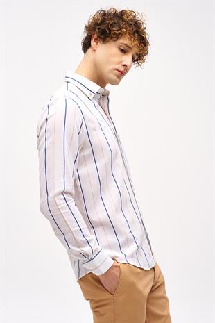 Erkek Beyaz Dynamic Fit Düğmeli Yaka Gömlek