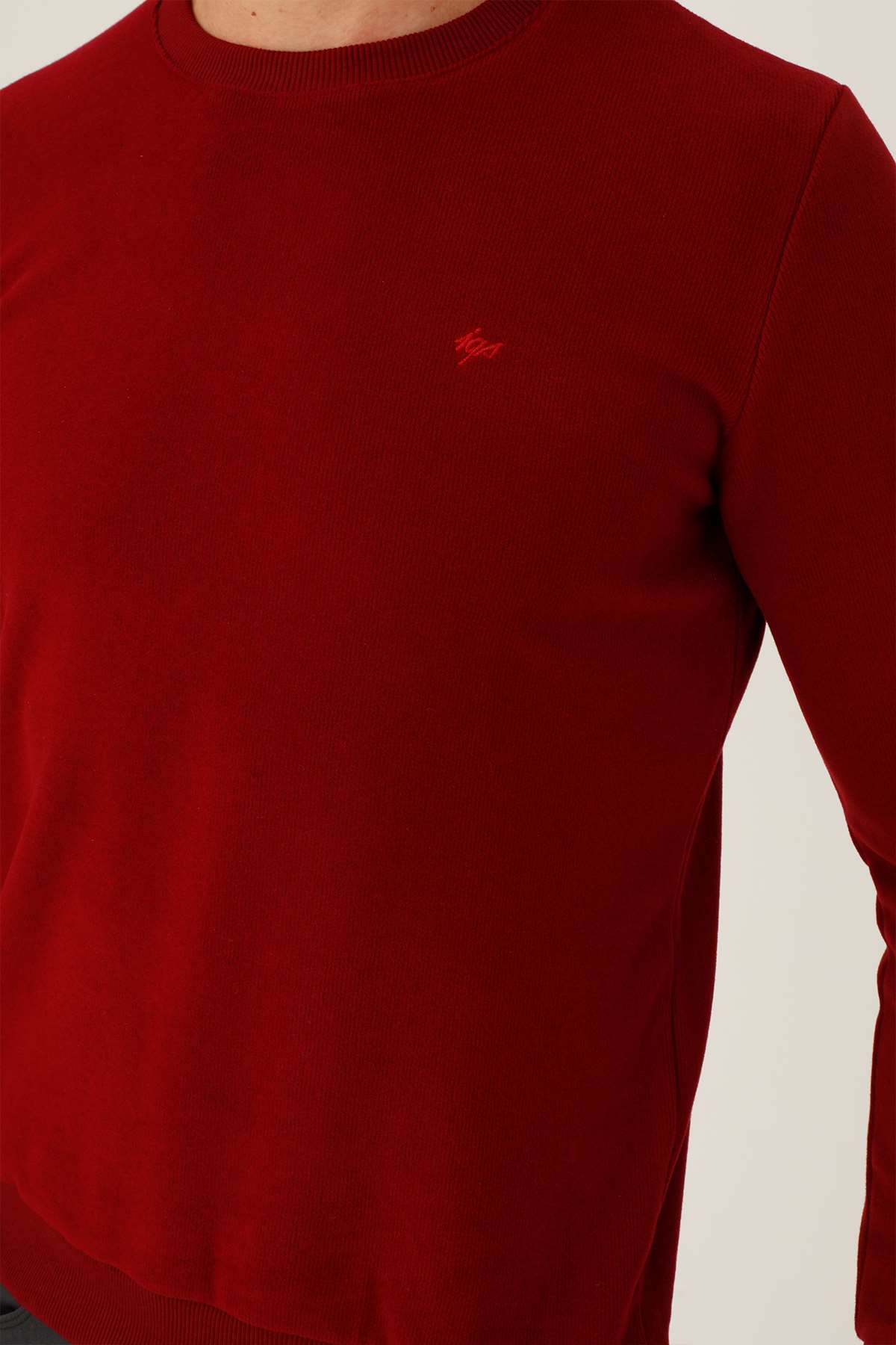 Bordo Regular Fit Rahat Kalıp Bisiklet Yaka Düz Uzun Kollu  Triko