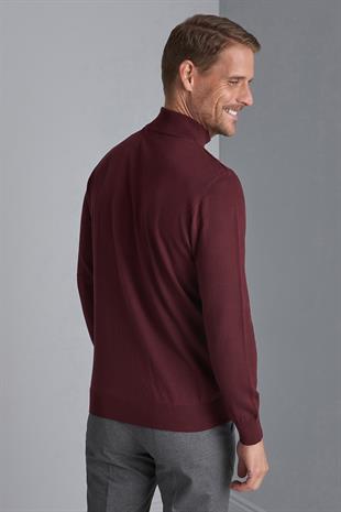 Bordo Modern Fit Ekstra Dar Kalıp Bisiklet Yaka Düz Uzun Kollu Triko