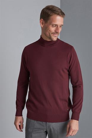 Bordo Modern Fit Ekstra Dar Kalıp Bisiklet Yaka Düz Uzun Kollu Triko