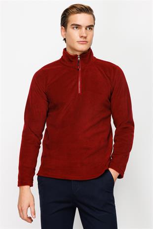 Erkek Bordo  Yarım Fermuar Polar