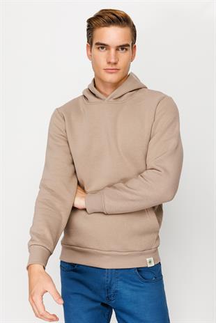 Erkek Camel  Kapşonlu Sweatshirt