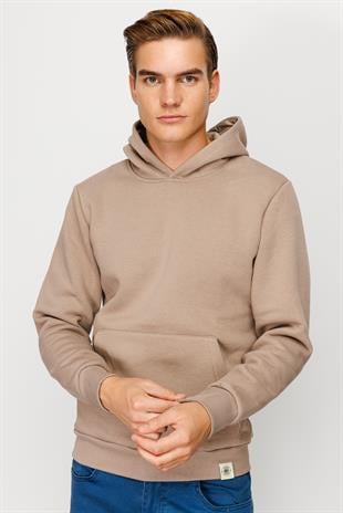 Erkek Camel  Kapşonlu Sweatshirt