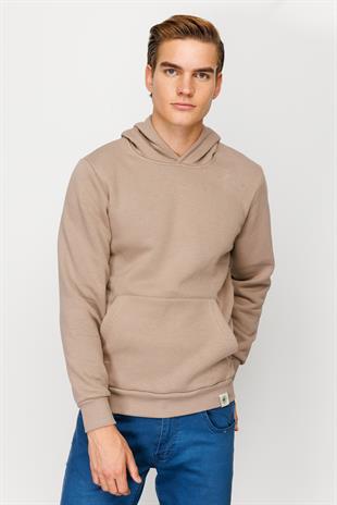 Erkek Camel  Kapşonlu Sweatshirt