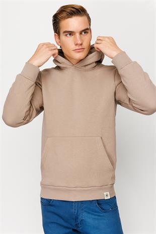 Erkek Camel  Kapşonlu Sweatshirt