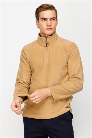 Erkek Camel  Yarım Fermuar Polar