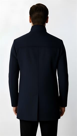 Lacivert Dik Yaka Erkek Kaban Düğmeli Klasik Modern Model