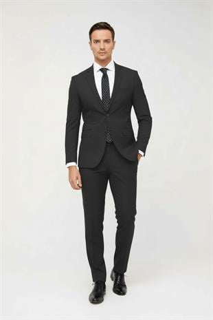 Erkek Füme Slim Fit Dar Kalıp Klasik Takım Elbise