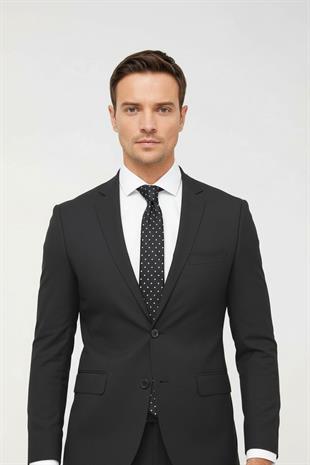 Erkek Füme Slim Fit Dar Kalıp Klasik Takım Elbise