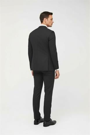 Erkek Füme Slim Fit Dar Kalıp Klasik Takım Elbise