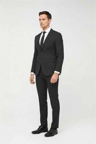 Erkek Füme Slim Fit Dar Kalıp Klasik Takım Elbise