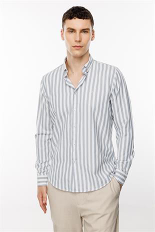 Erkek Gri Dynamic Fit Düğmeli Yaka Gömlek