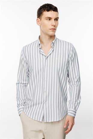 Erkek Gri Dynamic Fit Düğmeli Yaka Gömlek