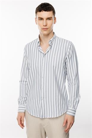 Erkek Gri Dynamic Fit Düğmeli Yaka Gömlek